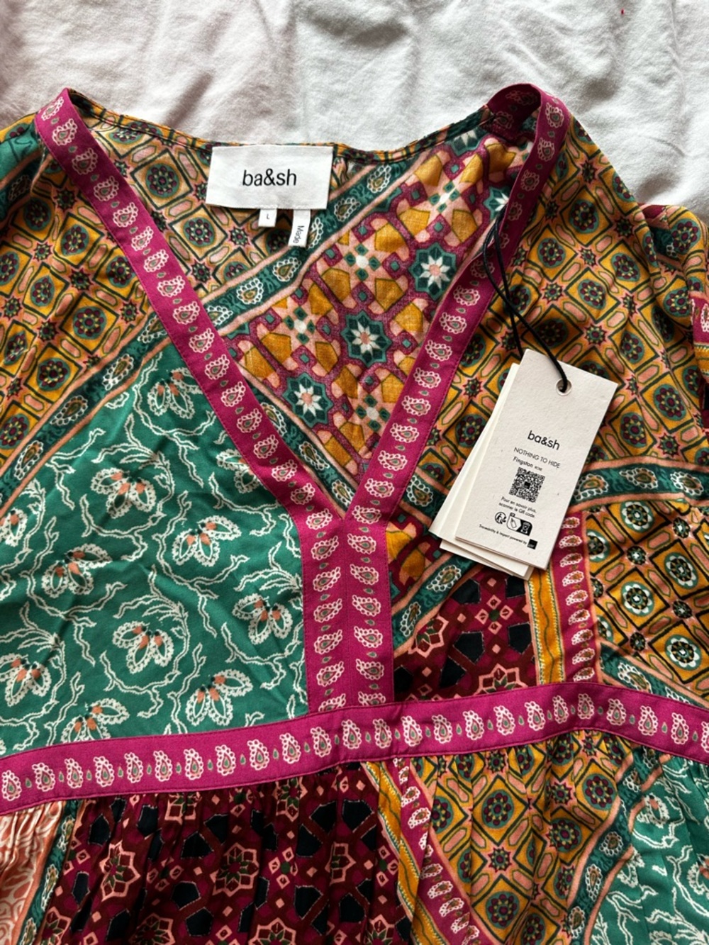Ba&sh Fingston Patchwork Mini Dress Multicolor Boho Print L / US 8 - Picture 5 of 16